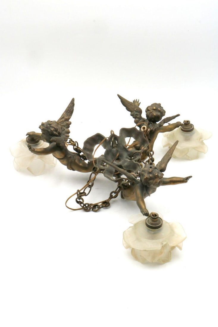 Vintage Bronze Cherub 3-Light Chandelier (1 of 5)