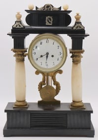Early 19th C. Gilt Bronze & Mother of Pearl Wooden Mantel Clock