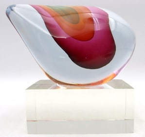 Harvey Littleton (American, 1922-2013) "Red Topographical Form" Glass Sculpture