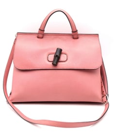 Gucci Pink Leather Bamboo Daily Top Handle Bag