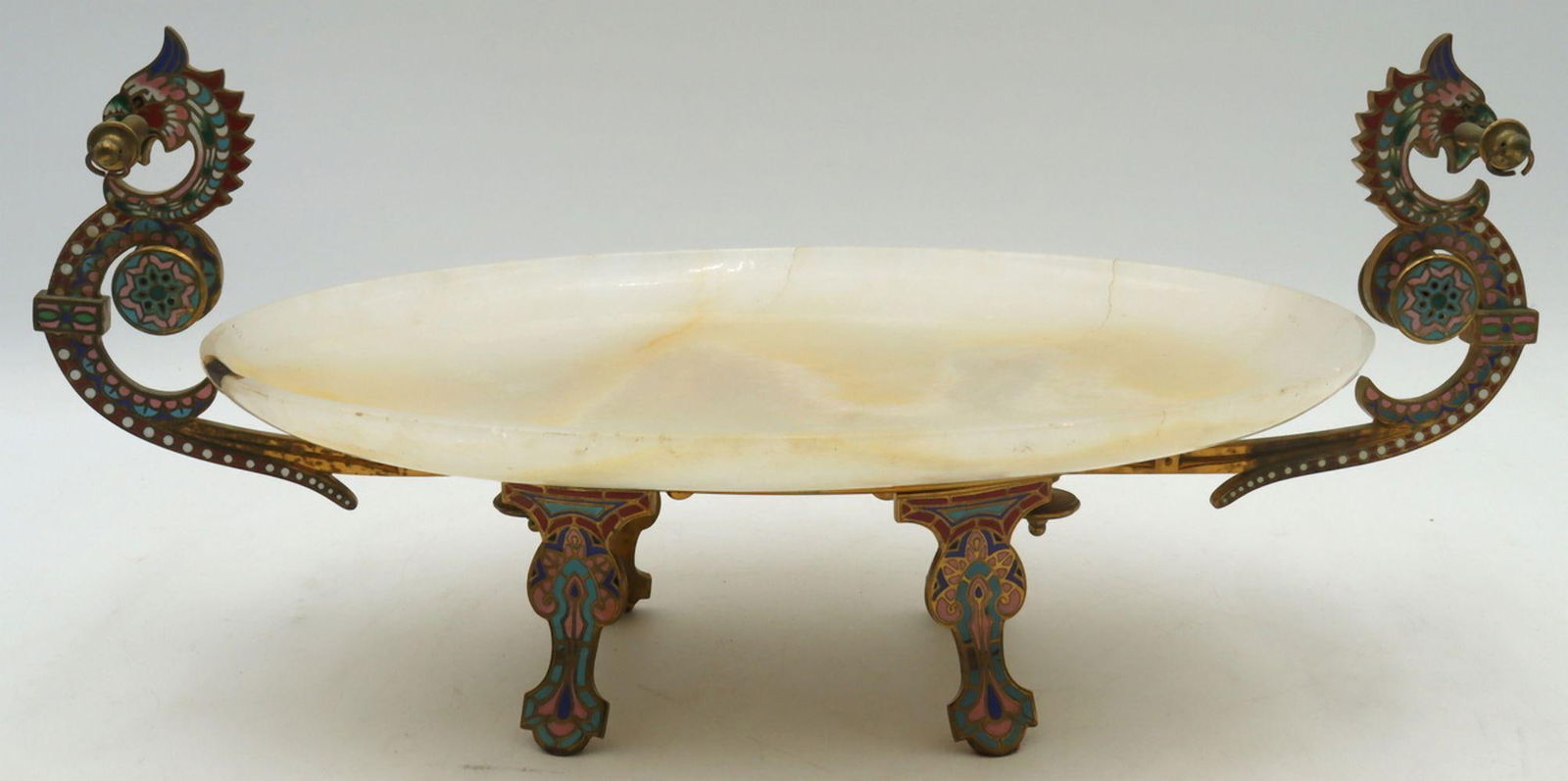 19th C. E. Cornu Champlevé Enamel and Alabaster Centerpiece (1 of 6)