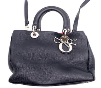 Dior Navy Blue "Diorissimo" Pebbled Leather Tote Bag