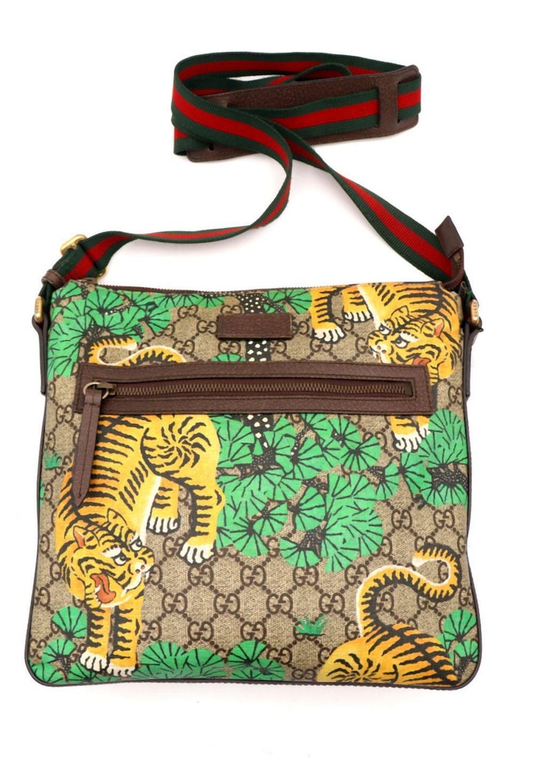 Gucci "Bengal" Messenger Bag: GUCCI “BENGAL” MESSENGER BAG WITH SUEDE LINING, ITALY A vivid expression of Gucci’s contemporary graphic language, this “Bengal” messenger bag features the house’s