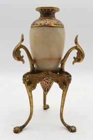 French Champleve Onyx Enamel & Bronze Mounted Vase