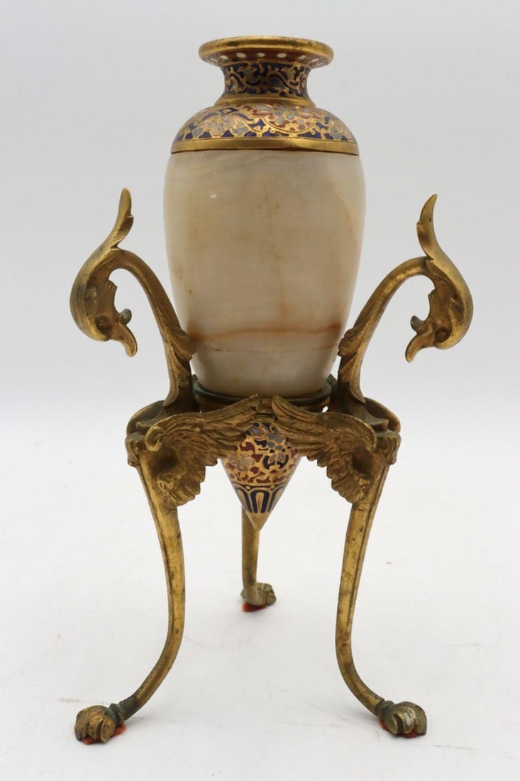 French Champleve Onyx Enamel & Bronze Mounted Vase (1 of 3)