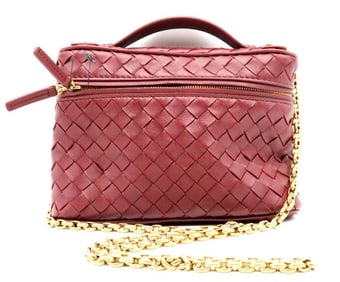 Bottega Veneta Small Intrecciato Leather Burgundy Vanity Bag