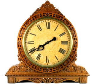 Large American Carved Oak Train Station Clock