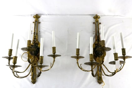 Pair of Gilt Bronze-Alloy Five-Light Sconces