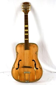 20th C. Decorative European Marquetry Parlor Guitar