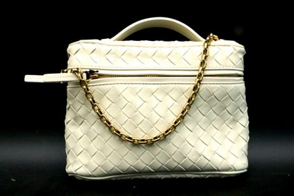 Bottega Veneta Small Intrecciato Leather Cream Vanity Bag