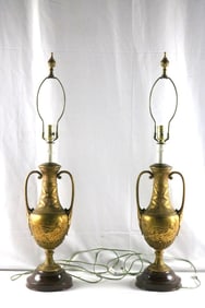Pair of 20th C. Neoclassical Bronze-Finish Urn Lamps
