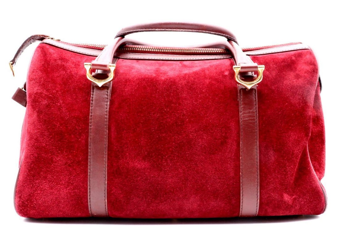 Cartier Must de Cartier Burgundy Suede Boston Bag (1 of 7)