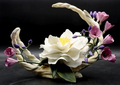 Boehm Swan Lake Camellia Porcelain Sculpture