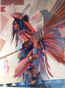 Carlos Lopez "Fancy Dancer" Oil Painting on Canvas