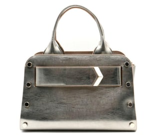 Jimmy Choo Silver Leather & Suede Top Handle Bag