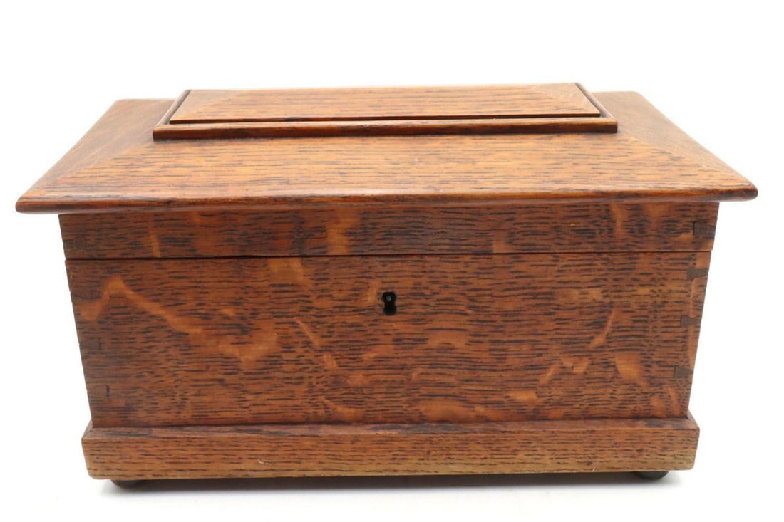 20th C. Arts & Crafts Oak Tea Caddy Box (1 of 7)