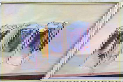 20th C. Photorealist Still Life Oil Painting on Canvas