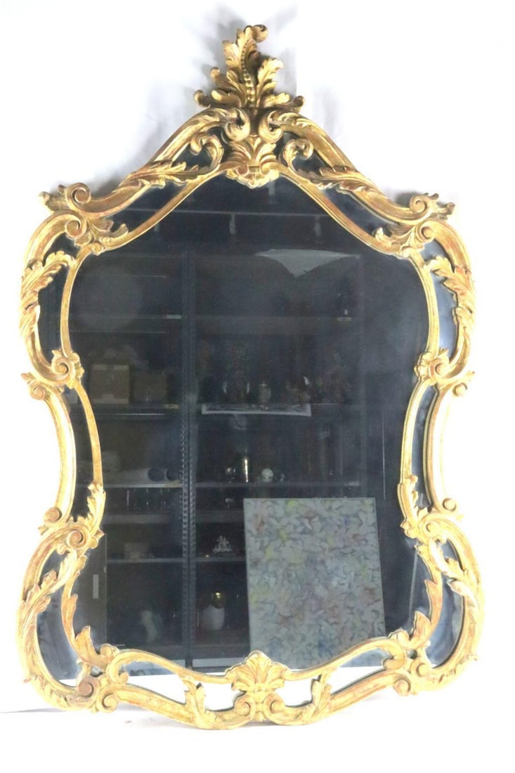 19th C. Louis XV Style Gilt Wood Mirror: LOUIS XV STYLE GILTWOOD MIRROR, 19TH CENTURY Measurements: Length: 51 in. Width: 34 in. Description