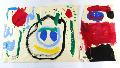 Pair of Unframed William Ronald Abstract Acrylic Paintings on Paper