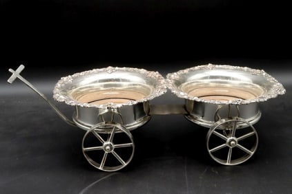 20th C. Silver Plated Double Wine Bottle Cart