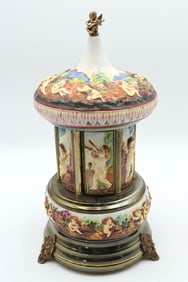 Italian Porcelain Putti Rotating Perfume Casket