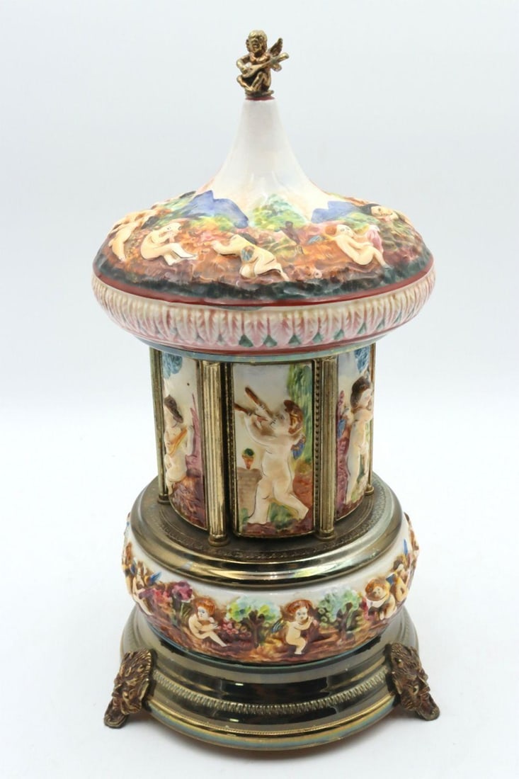 Italian Porcelain Putti Rotating Perfume Casket (1 of 12)