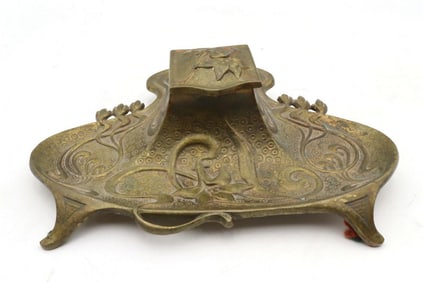 Art Nouveau Footed Bronze Desk Inkwell