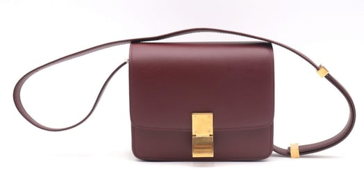 Celine Burgundy Leather Crossbody Box Bag