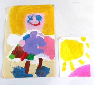 Pair of Unframed William Ronald Abstract Acrylic Paintings on Paper