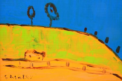 Barker Fairly "The Hillside" Acrylic Painting on Cardboard
