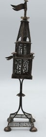 Early 20th C. Nickel Filigree Tower Sculpture