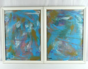 Pair of Marcelle Ferron Abstract Oil Paintings on Panel