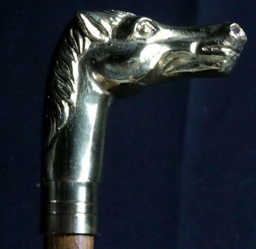 Early 20th C. Gold Toned Equestrian Cane (1 of 3)