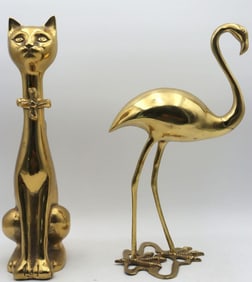 Gold Toned Cat and Flamingo