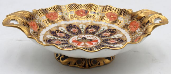 Early 20th C. Royal Crown Derby Imari Pattern Footed Porcelain Dish