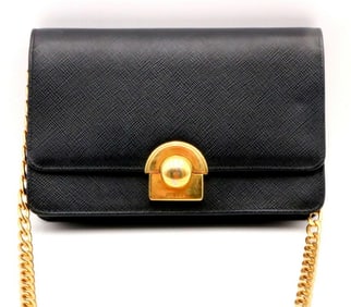Prada Black Saffiano Leather Arcade Wallet on Chain
