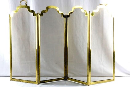 Mid-Century Gold Toned Four Panel Fireplace Screen