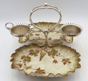 Martin Hall & Co. Silver Plate & Porcelain Tray Set