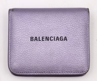 Balenciaga Mini Metallic Purple Wallet & Gold Tone Chain