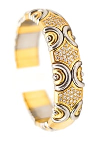 Fred Paris 18Kt, Steel & Diamond Cuff Bracelet