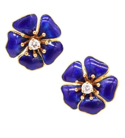 Vintage Tiffany & Co. 18Kt & Enamel Floral Earrings