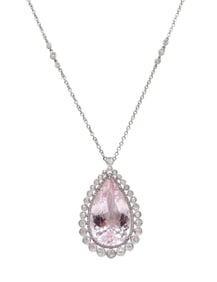 Rare Tiffany & Co. Platinum-Kunzite Pendant with Necklace