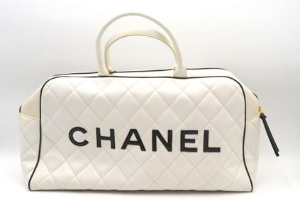 Chanel White/Black Logo Matelasse Bowler Bag