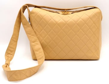 Vintage Chanel Beige Lambskin Quilted Leather Shoulder Bag