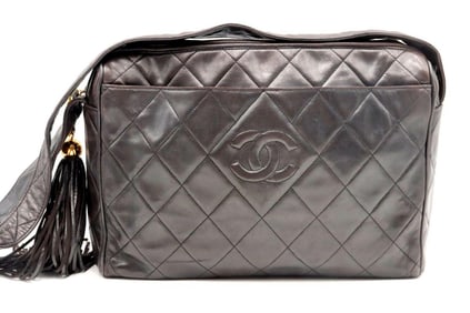 Vintage Chanel Black Quilted "30 Fringe" Shoulder Bag