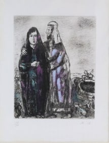 Marc Chagall "The Meeting of Jacob and Rachel at the Well" Hand-Colored Etching