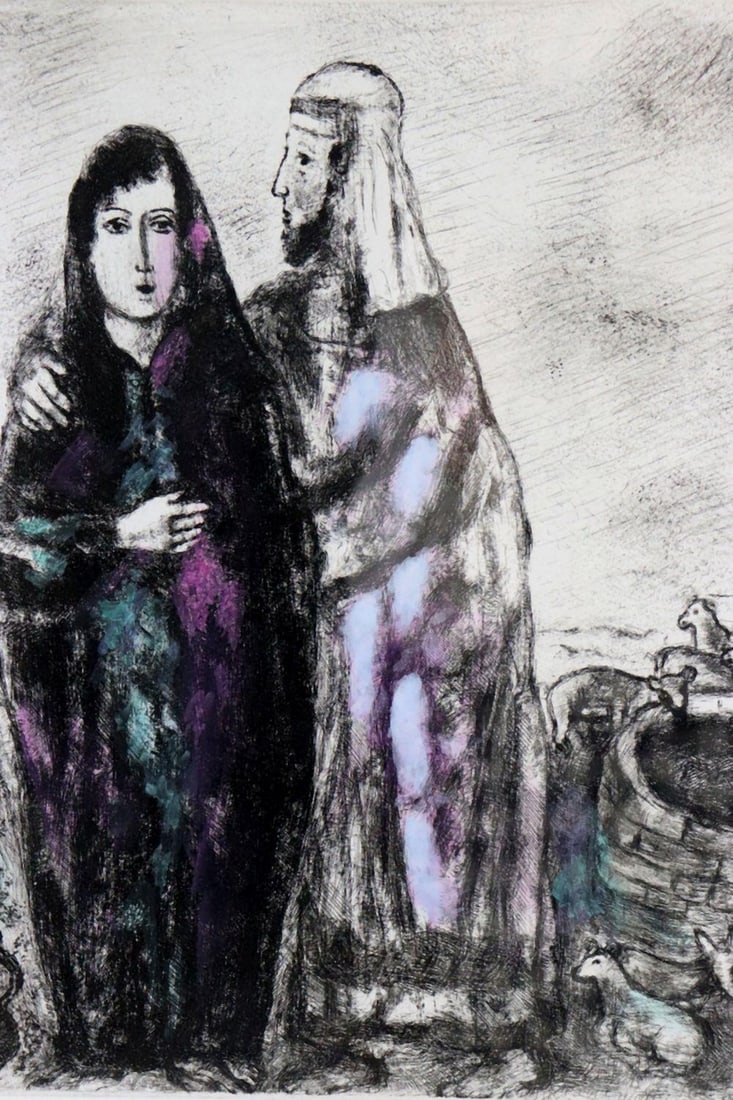 Marc Chagall "The Meeting of Jacob and Rachel at the Well" Hand-Colored Etching - 3