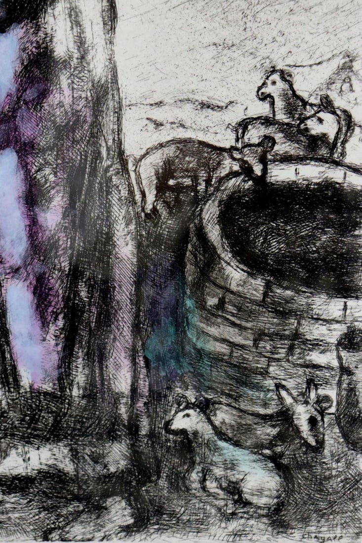 Marc Chagall "The Meeting of Jacob and Rachel at the Well" Hand-Colored Etching - 4