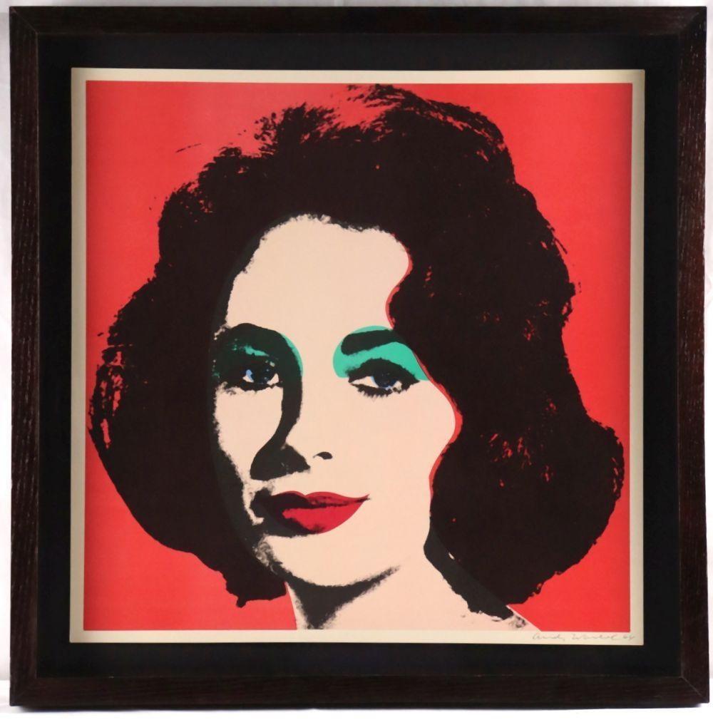 Andy Warhol (American, 1928–1987) "Liz" Offset Lithograph: Andy Warhol (American, 1928–1987) Liz Offset Lithograph Dated 1964 22 1/2 in. wide x 22 1/2 in. high 28 in. wide x 28 in. high (with frame) An offset lithograph depicting Elizabeth