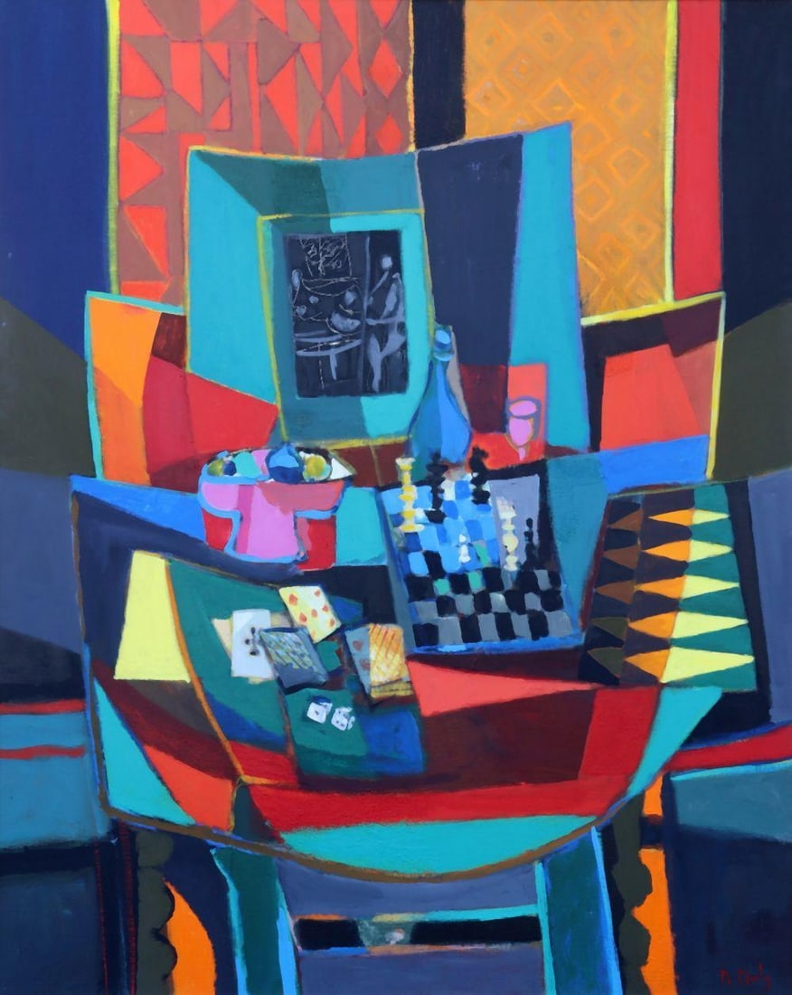 Marcel Mouly "Les Jeux" Oil Painting on Canvas: Marcel Mouly (French, 1918–2008) The Games (Les Jeux) Oil Painting on canvas. Measurements: 63 1/4 in. high × 50 1/2 in. wide; overall with frame: 71 1/2 in. high × 59 in. wide Abstrac